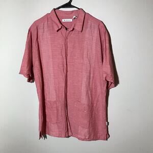 Cubavera mens L linen blend short sleeve button up shirt pink striped bowling